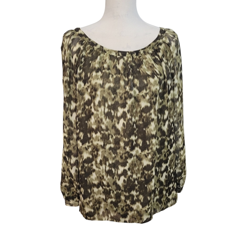 Michael Kors‎ long slitted sleeve sheer layered blouse green size small